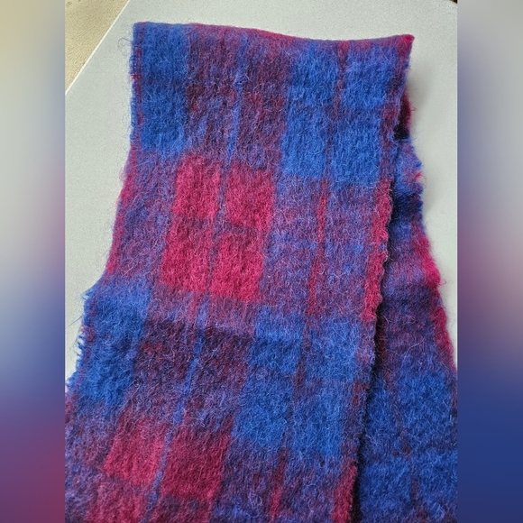 Plaid Royal Blue & Fuchsia Irish Mohair Scarf | SZ 57" - Picture 6 of 6